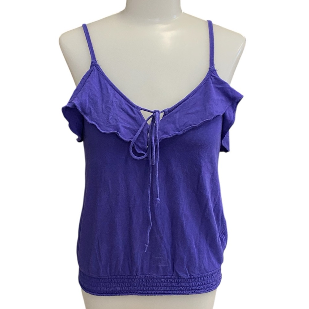 Y2K Arizona Coquette Cottage Purple Ruffle Tie Front Tank Top Jr Medium